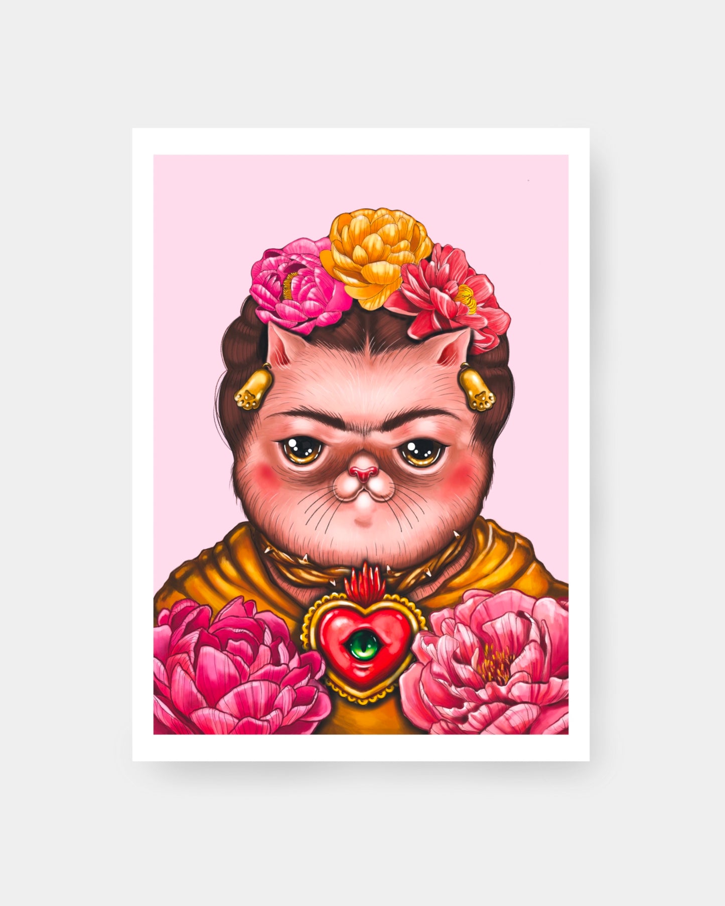 gatta con fiori in testa Frida Kahlo