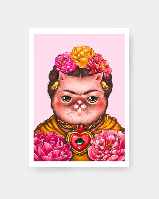 gatta con fiori in testa Frida Kahlo