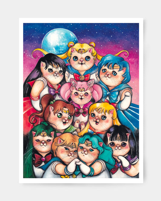 sailor moon e le guerriere sailor in versione gattine realizzata da Laura Bellini
