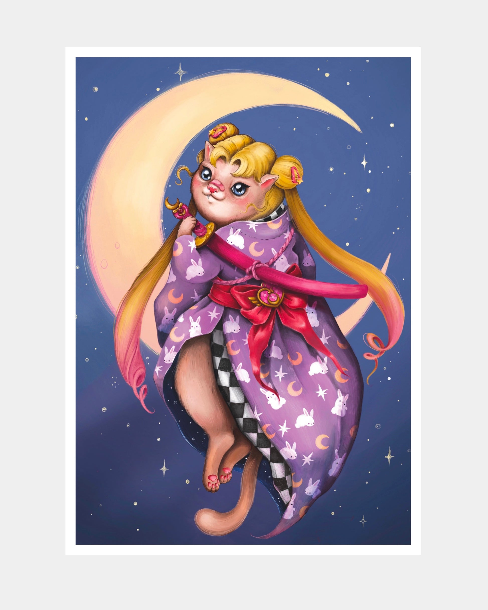 versione in kimono di sailor moon con sfondo notturno e luna