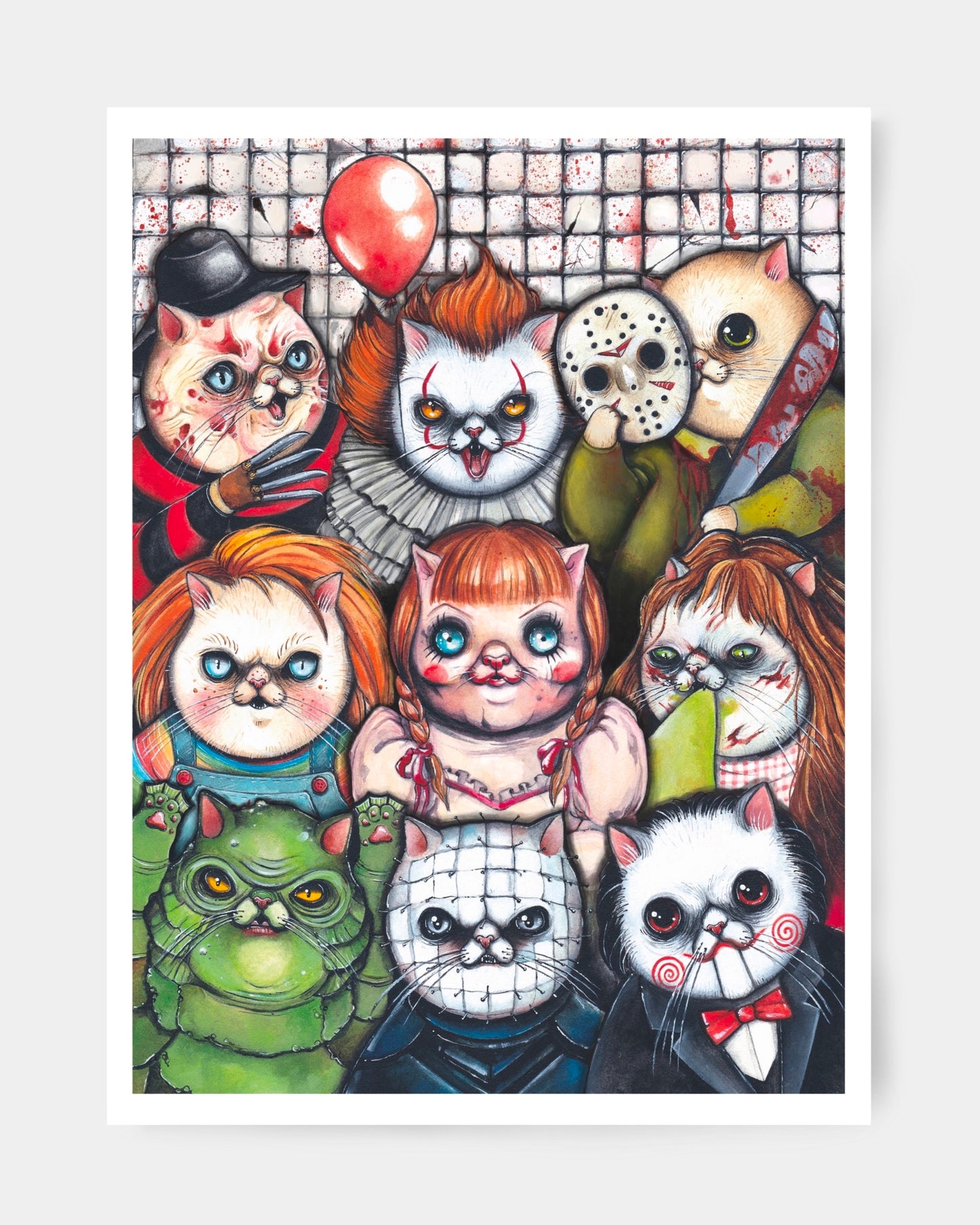 gatti dei film horror con annabelle, jason, IT, saw, Chucky la bambola assassina