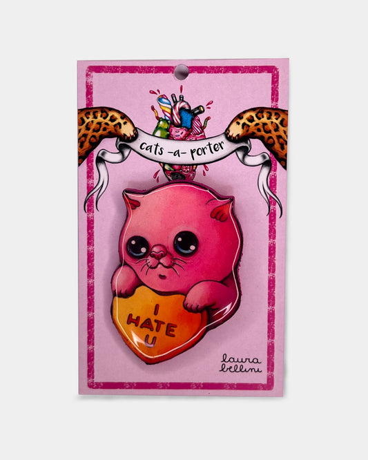 gattino rosa con cuore giallo con la scritta I hate You