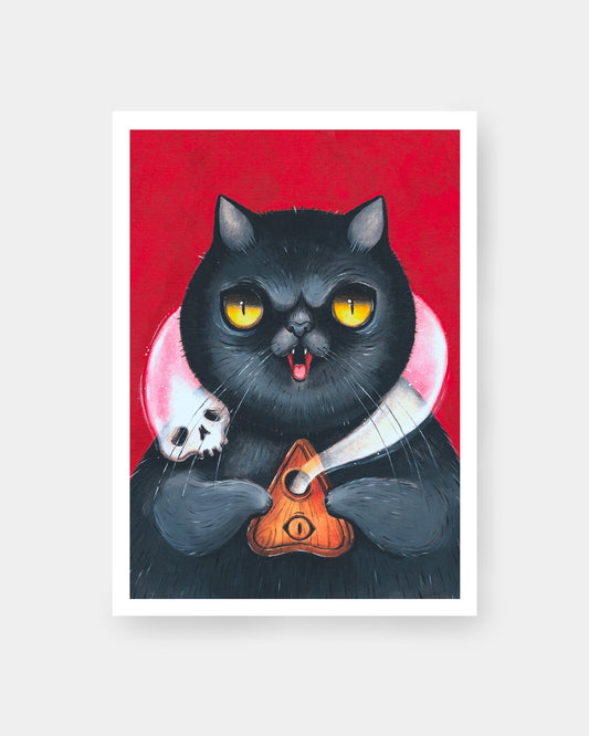 gatto nero con occhi gialli con planchette per tavola ouija
