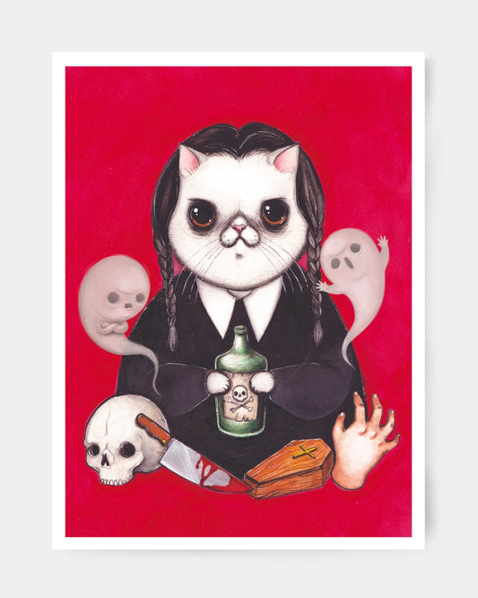 Mercoledì Addams in versione gatto con fantasmini e altre cose creepy goth cute