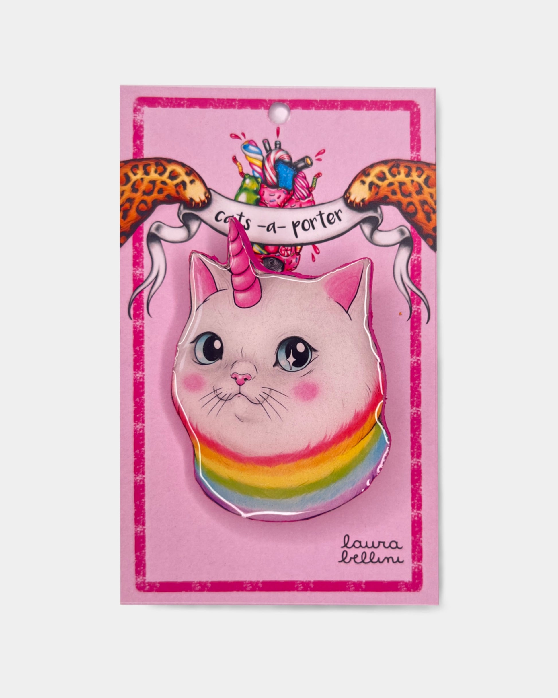 spilla gatto unicorno arcobaleno